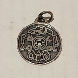 Vintage 90's Silver Feng Shui Coin Amulet Charm Pendant